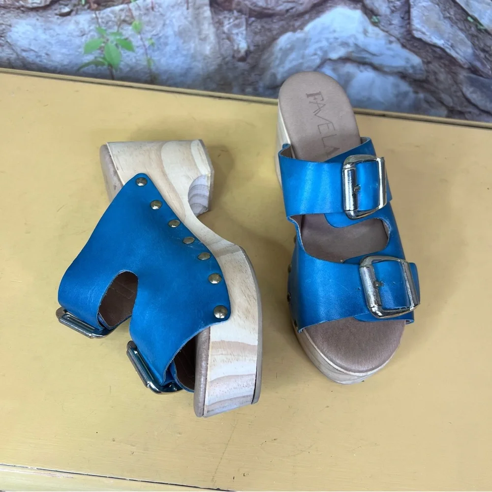FAVELA Turquoise Leather Double Buckle Sandals, 37 - Picture 11 of 14